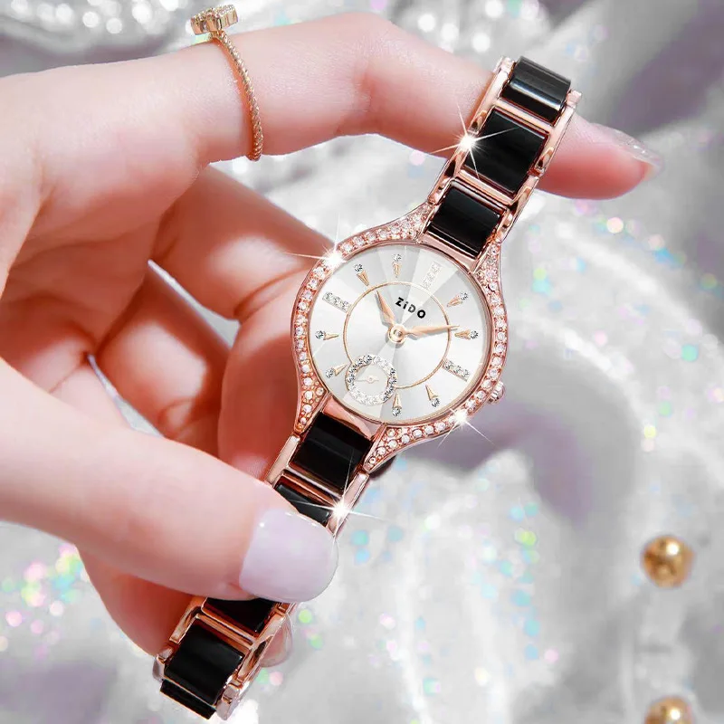 UTHAI-Reloj de acero inoxidable con incrustaciones de diamantes para mujer, cronógrafo de pulsera femenino, de lujo, con luz Retro, de alta calidad