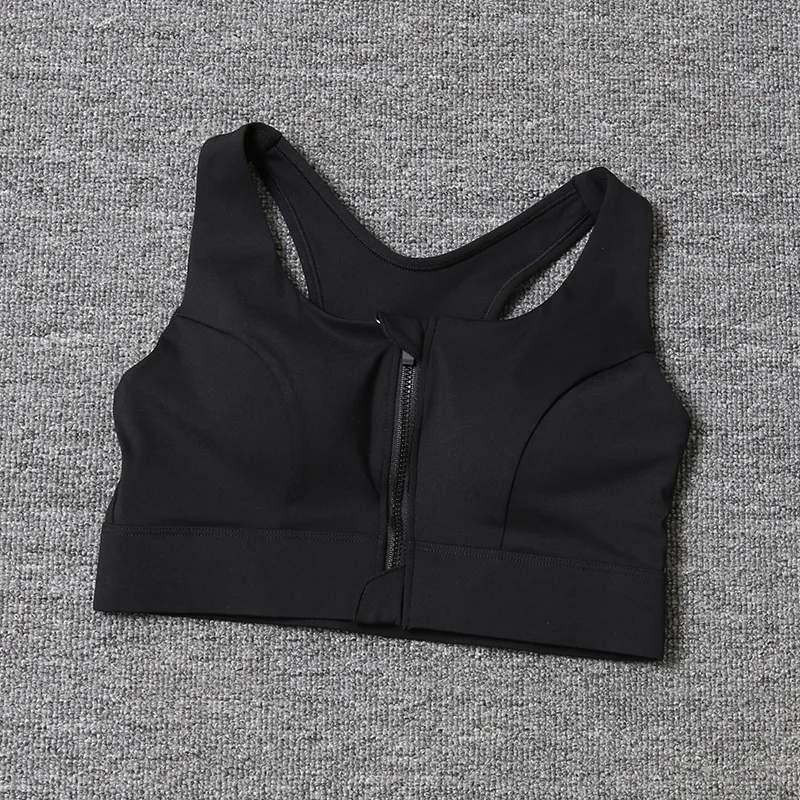 2024 New  Front Zipper Adjustment High Strength Shockproof Gathered Sexy Cross Back Workout Sports Bra For Women