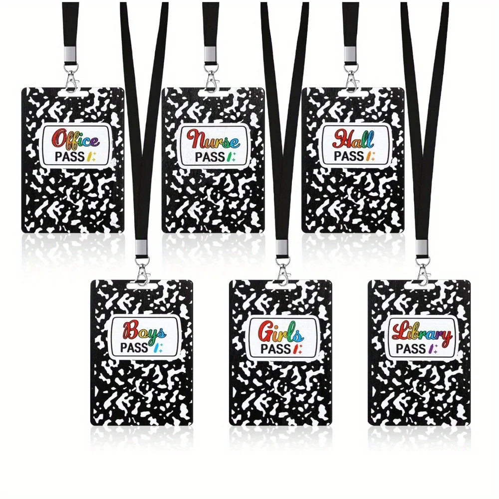 6pcs Hall Pass Lanyard Set, Restroom Library Office Nurse Station School Passes, Teacher Gift Supplies
