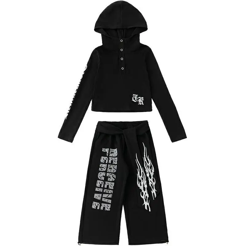 الفتيات أزياء رقص الجاز أداء بلايز سوداء مقنعين السراويل فضفاضة كول الشارع الشهير الهيب هوب الملابس مجموعة عرض مسرحي الزي