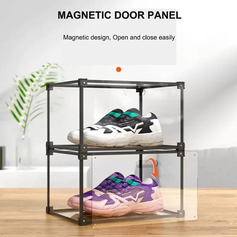 Magnetic Side Open Transparent Plastic Storage Shoe Box Clear Shoe Display Case Sneaker Storage Box Display Box