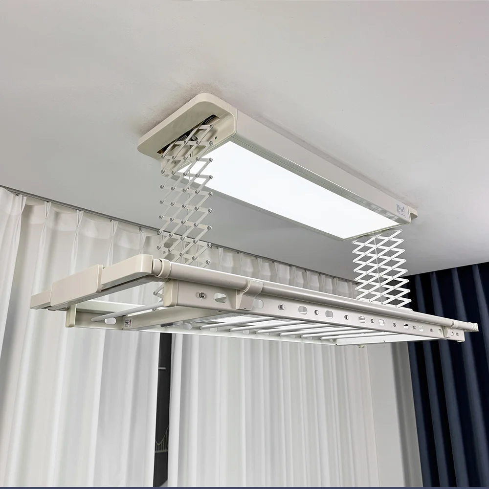 LED Wide-Angle Lighting Smart Electronic Foldable Heating Clothes Rack with Remote Control for Balcony & Indoor Use