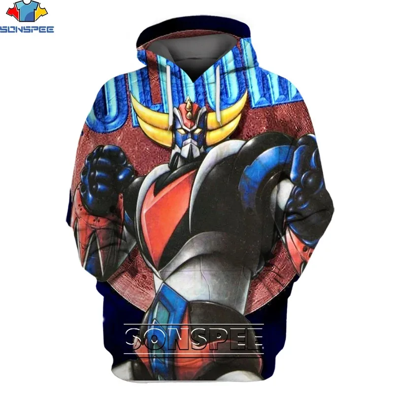 SONSPEE Vintage Anime Goldorak Hoodie 3D Printing Men Women’s Retro Classic Nostalgia Robot Man Oversize Pullover Hoodies Kids