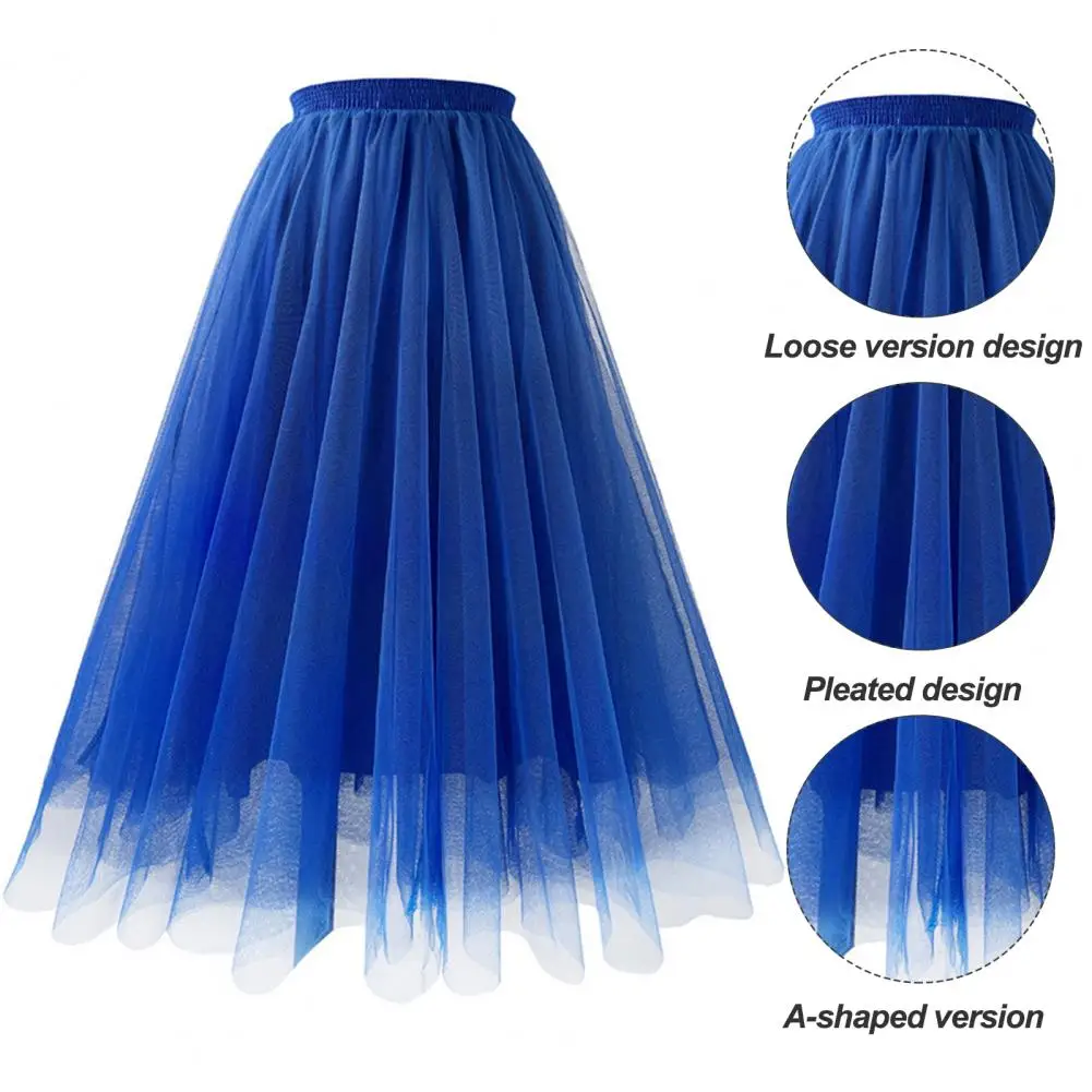 

Gauze Women Skirt Elegant Women's High Waist Mesh Gauze Pleated A-line Maxi Tulle Skirt for Prom Summer Special Occasions Loose