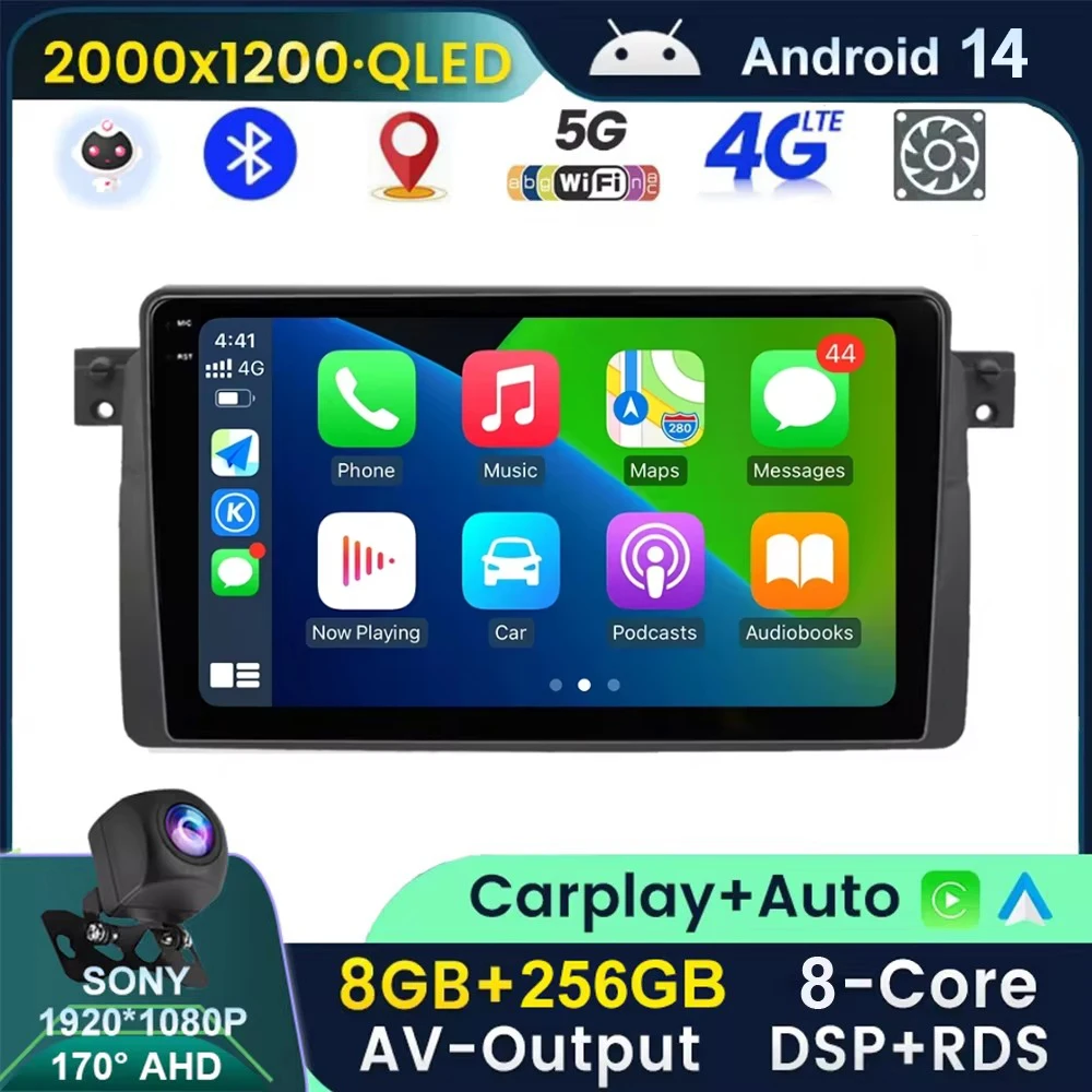 

9“ Android 14 For Bmw 3 Series E46 Car Raido Carplay Player Video Navigation Auto Bluetooth Speaker 4G WIFI DSP