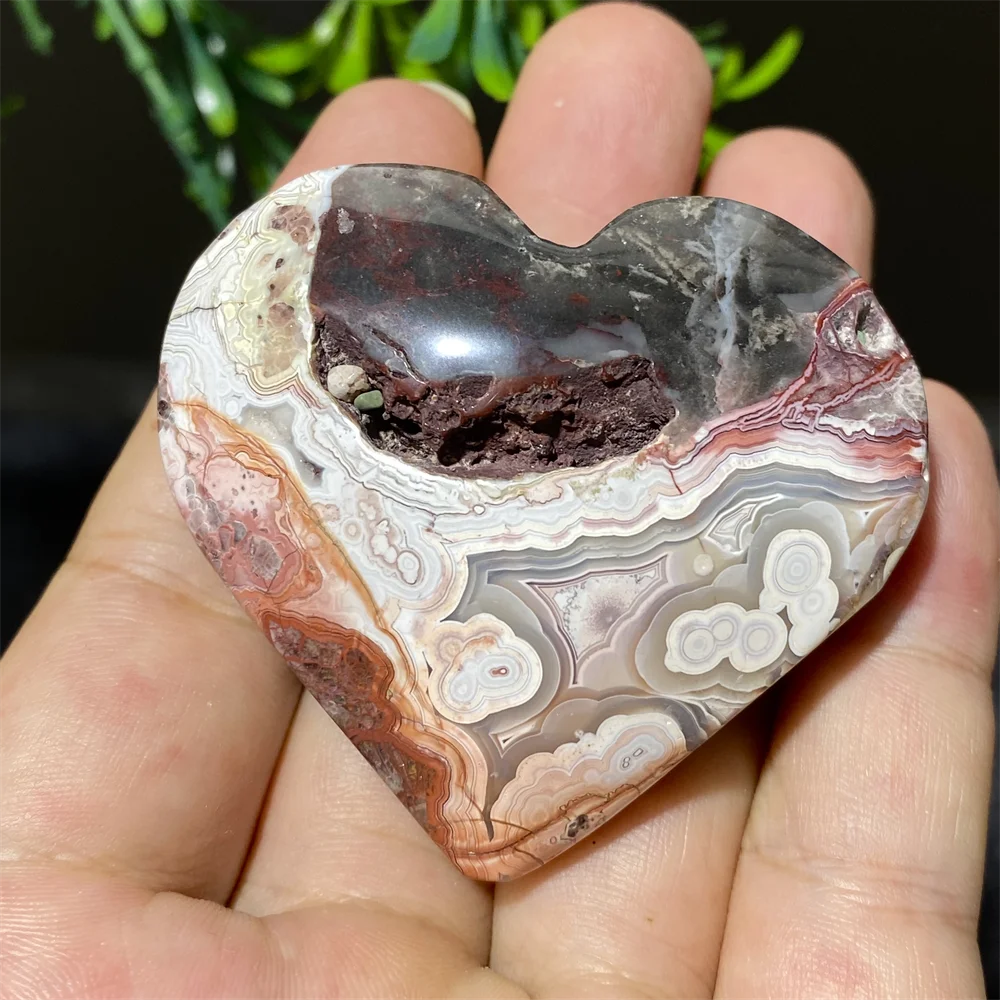 Heart Mexico Agate Crystal Natural Carving Palm Reiki Quality Stone Gemstones Minerals Healing Home Decoration Quartz