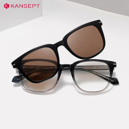 Imagen 2 del producto KANSEPT, gafas de sol cuadradas para hombre, gafas de lectura para mujer, gafas magnéticas con Clip, montura de gafas para mujer, lentes para miopía
