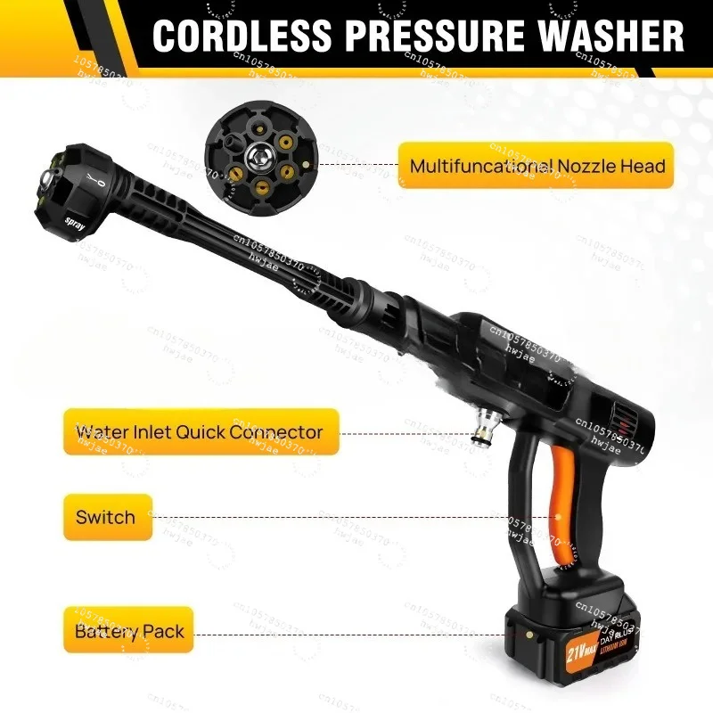 6 IN 1 200Bar Brushless High Pressure Washer Cordless Rechargeable Household Garden Tools for Battery Pin