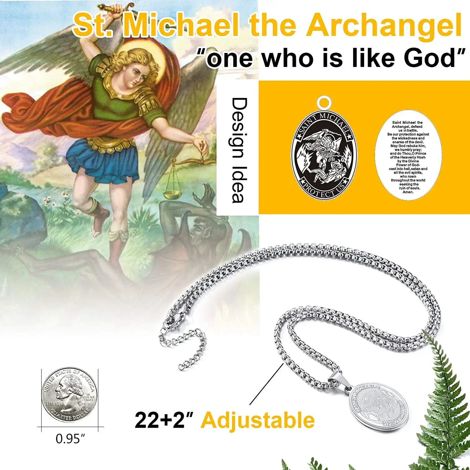 ChainsPro Men Saint Michael Necklace Oval Pendant Prayer Protection Archangel Medallion 316L Stainless Steel CP721