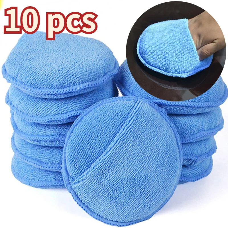 

10Pcs Car Waxing Polish Sponges 5 Inch Car Detailing Wax Applicator Pads Round Pocket Microfiber Foam Sponges Car Cleaning Tools