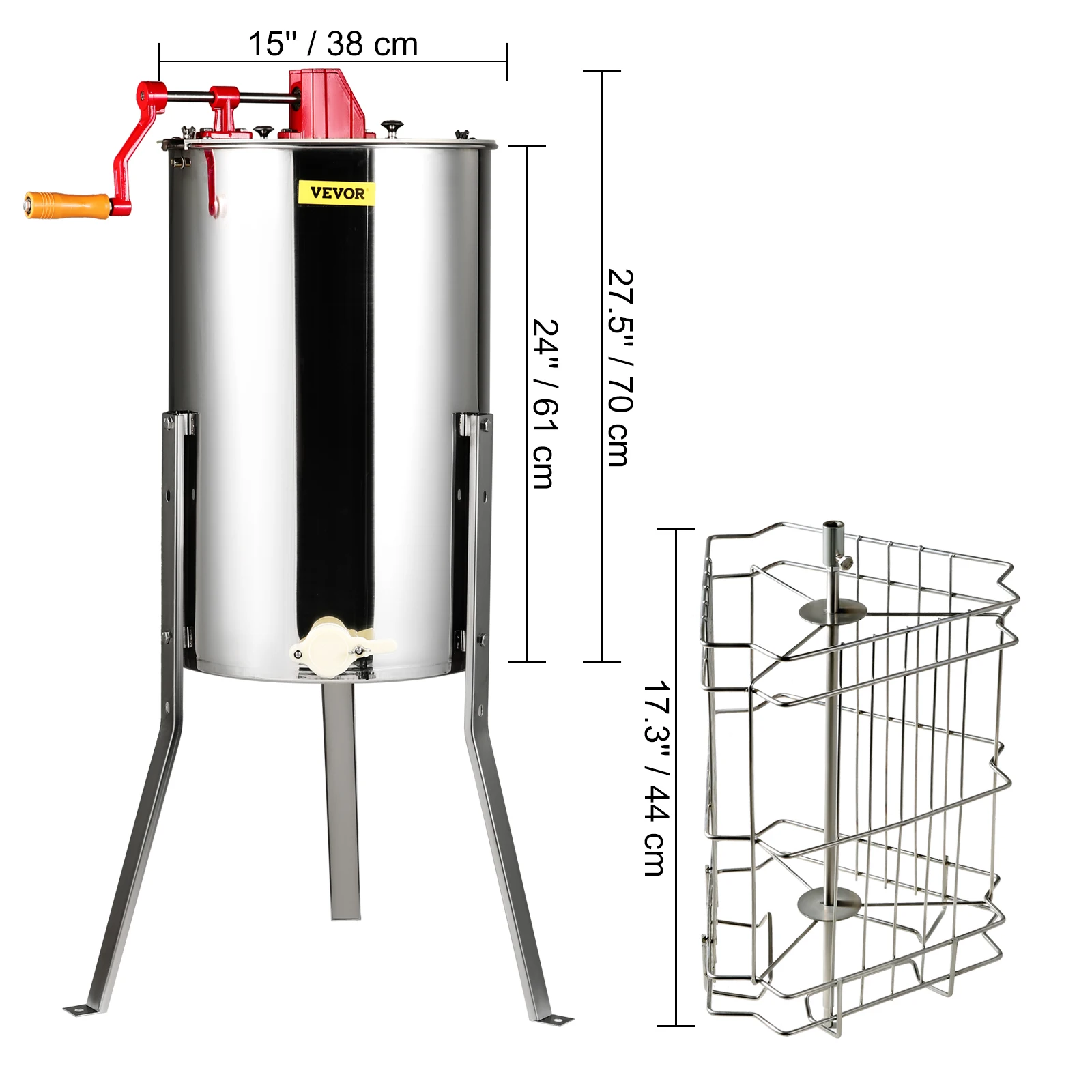 SucceBuy Handleiding Honing Rvs Bijenteelt Extractor Honingraat Drum Spinner met Deksel Verstelbare Bijenstal Centrifuge Apparatuur - afbeelding 1