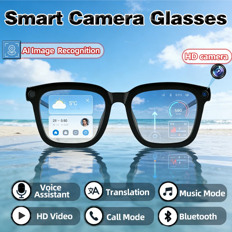 

New Smart Glasses 800W HD Video Recording+1200P Video Recording AI Voice Assistant Translation ENC Noise Reduction Smart Glasses