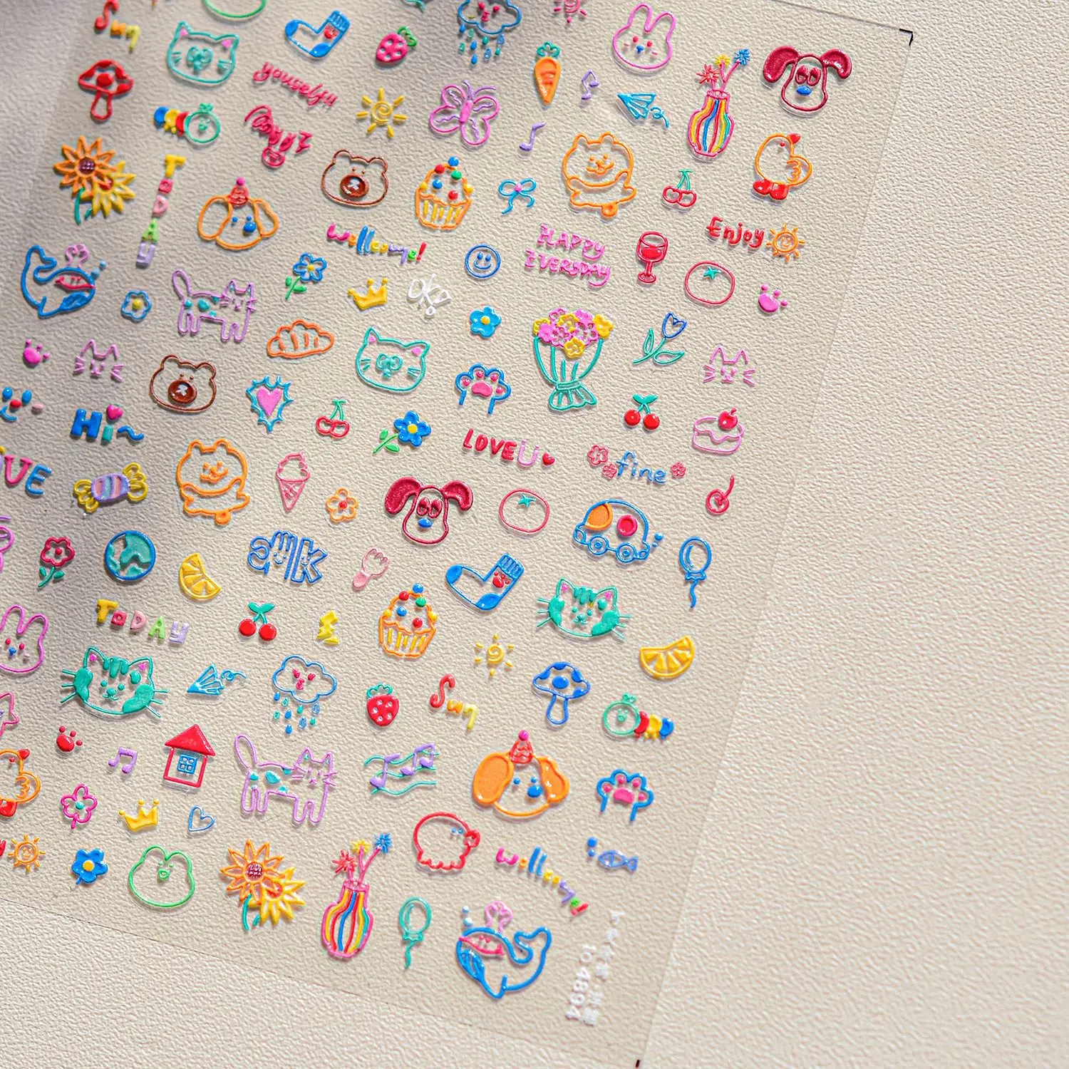 Graffiti Artiglio di gatto Coniglio Coniglietto Orso Cane Fiore Animale adorabile Frutta Dim Sum Caramelle Girasole Adesivo 5D Nail Art Stickers Decal