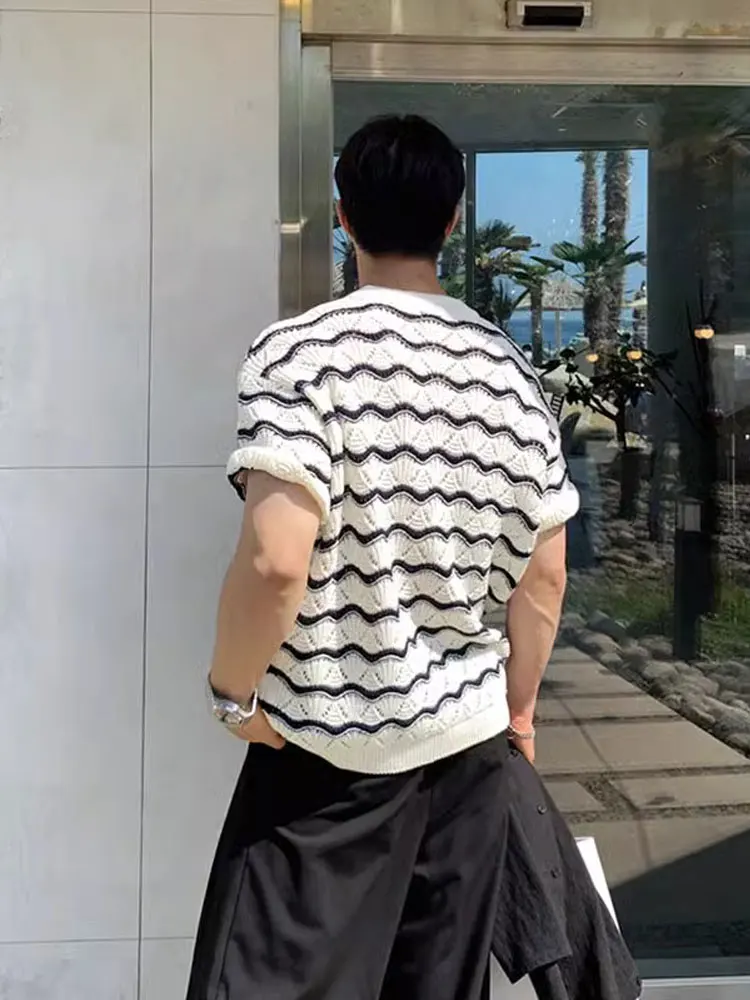 

Тяжелый круглый трикотаж премиум-класса Ne, мужской корейский INS Color Blo Striped Wave ort Sve Top