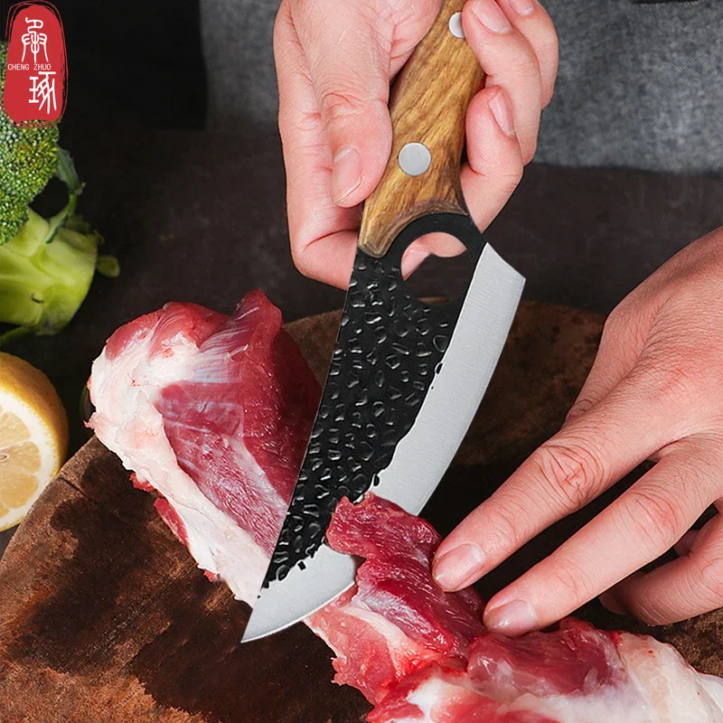 Kitchen Knives Handmade Forged Boning Knife Stainless Steel Butcher Knife Household Vegetable Fruit Slicing Knife Wooden Handle