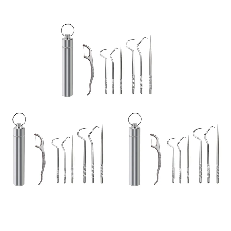 HIM-3X набор металлических зубочисток с нитью, многоразовые зубочистки, портативная зубочистка, нить для чистки зубов, инструменты для ухода за полостью рта, A