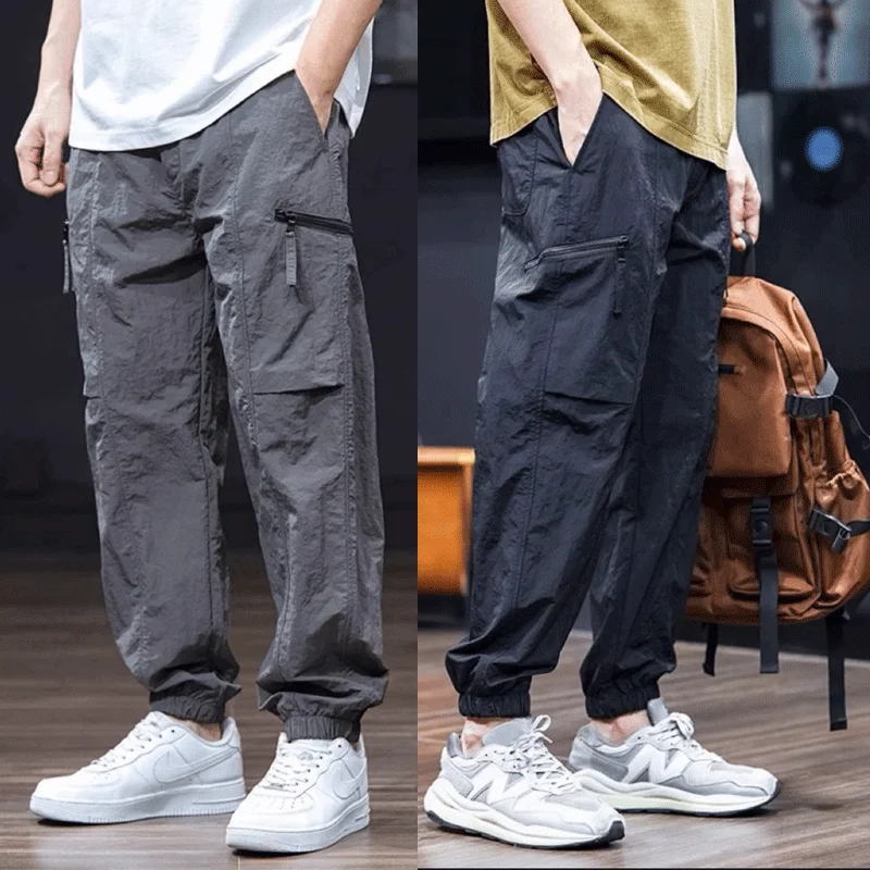 

Новые летние мужские облегающие повседневные брюки-карго, спортивные брюки Qui Dry Nine Points, свободные брюки, молодежная энергия