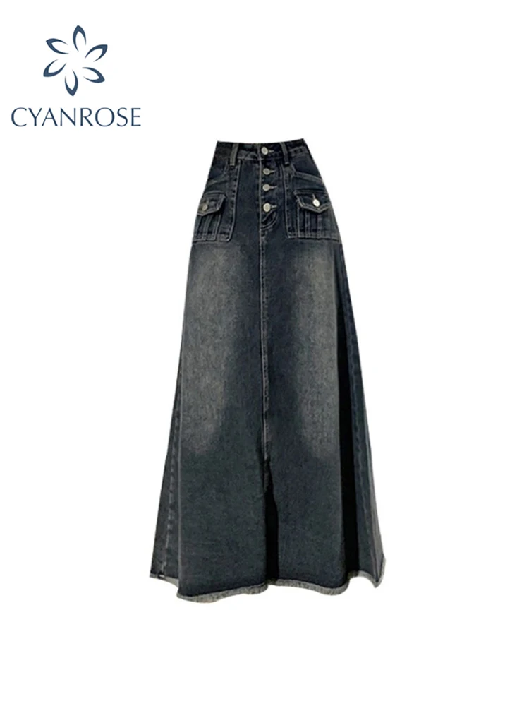 

Women's Denim Cargo Skirt Harajuku Korean 90s Casual Y2k Long Skirt Fashion Vintage A-line Jean Skirt 2000s Clothes 2023 Autumn