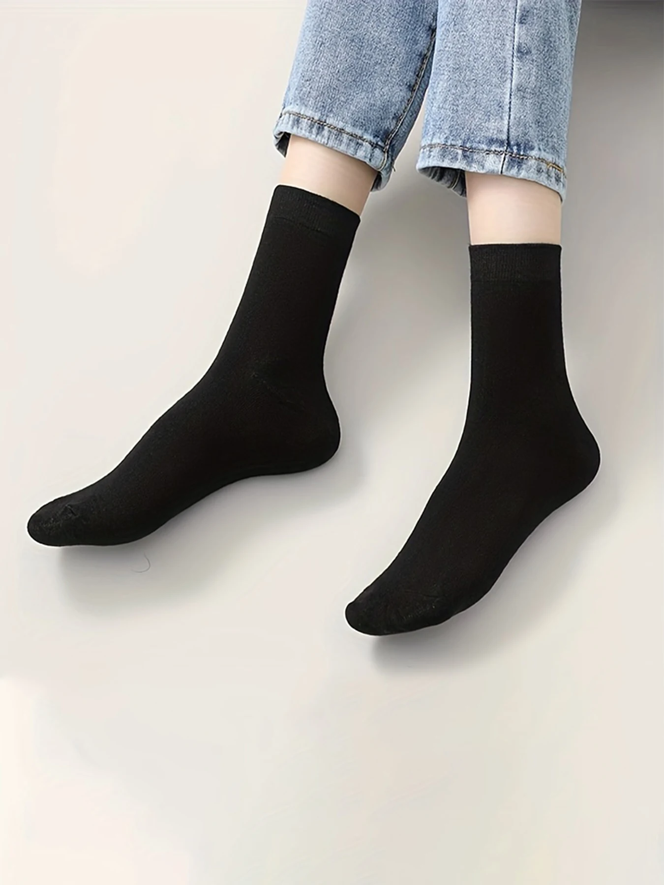 10 pairs of classic black and white women's socks spring and summer solid color thin medium women's socks