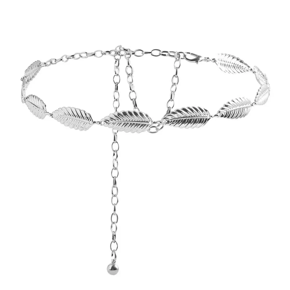 Damen-Gürtel mit Metallblatt-Kette, verstellbar, für Braut, Hochzeit, Blätter, Bund, dünner Taillengürtel für Kleider
