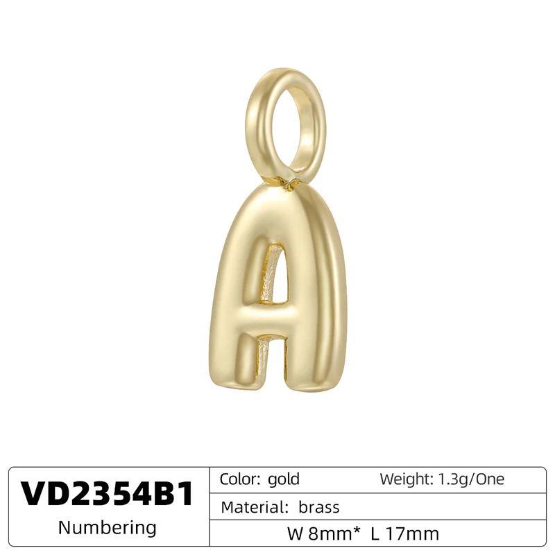 17x8mm Glänzende Blasenförmige A-Z Kleinbuchstaben-Anhänger, vergoldetes Messing, Schmuckherstellungszubehör, Anhänger, Loch: 3,5MM, Modell: VD2354 – Detail 5