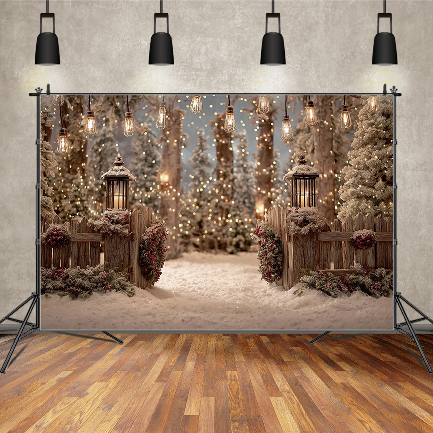 

MOON.QG Glitter Light Path Photo Background Wooden Fence Christmas Candle Backdrop Kids Birthday Photozone Studio Shooting Props