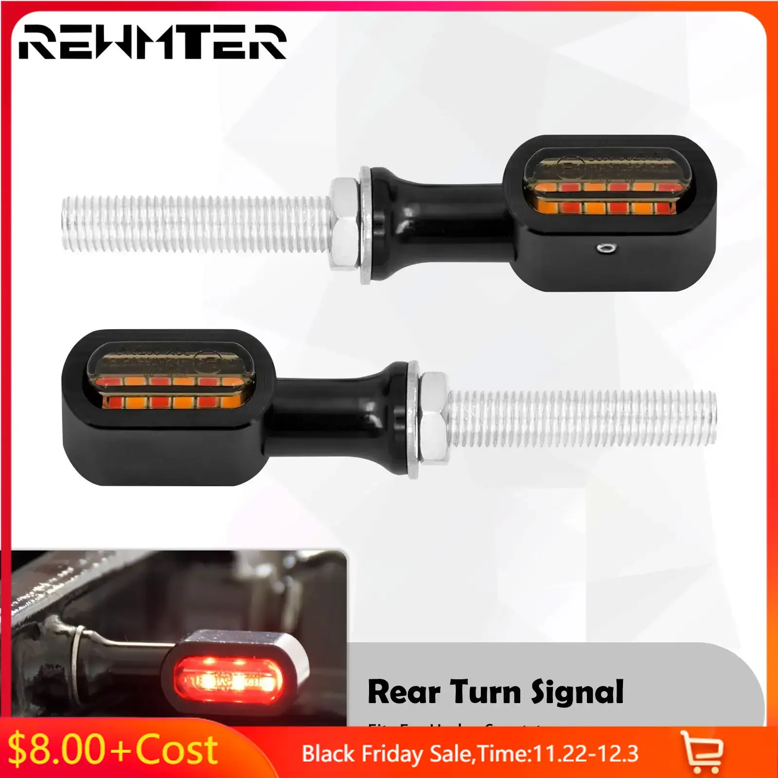 2xMotorcycle Mini Rear E Mark LED Turn Signal Red Running Brake Lamp For Harley Softail Touring Sportster XL 883 Cafe Racer Dyna