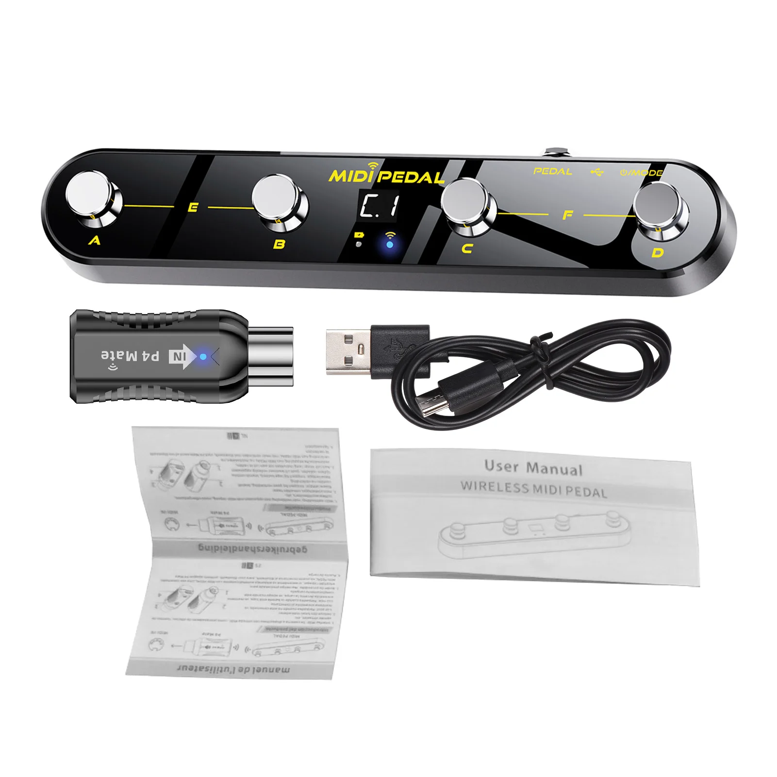 

Беспроводной MIDI-контроллер, педаль, 5 режимов, цифровой дисплей, 25 часов, USB-переключатель, металлический переключатель, беспроводной приемник для электрического микшера