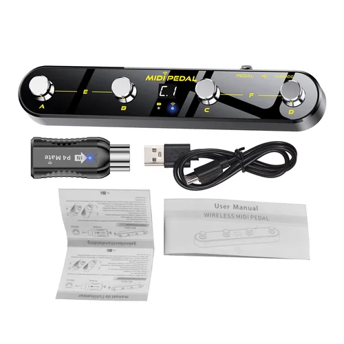Pedal controlador MIDI inalámbrico, 5 modos, pantalla Digital, 25 horas, USB, interruptor de Metal, receptor inalámbrico para mezclador eléctrico