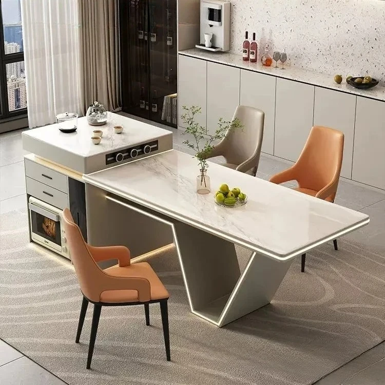B Simple modern kitchen new telescopic thickened rock slab dining table