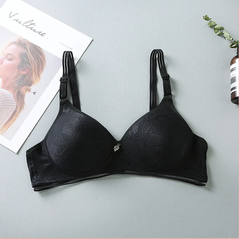 Small Bust Lady Brassiere Two-row Button Bra Thin Style Women's Underwear Mom 3/4 Cup Girl Back Double-row Clasp Thin Molded Cup