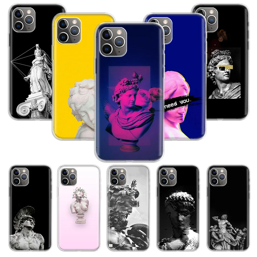 Abstract Greek Mythology Stone Sculpture Phone Case For Apple iPhone 16 15 14 13 12 11 Pro Max XS XR X 7 + 8 Plus SE Soft Shell 