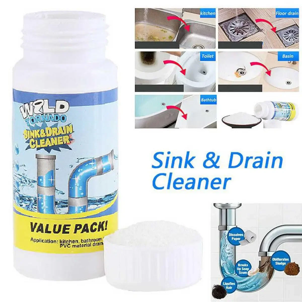 5-Bottle Set Powerful Kitchen & Toilet Sink Drain Cleaner Dredging Agent Fast-Acting Sewer Deodorant Cleaning Tool