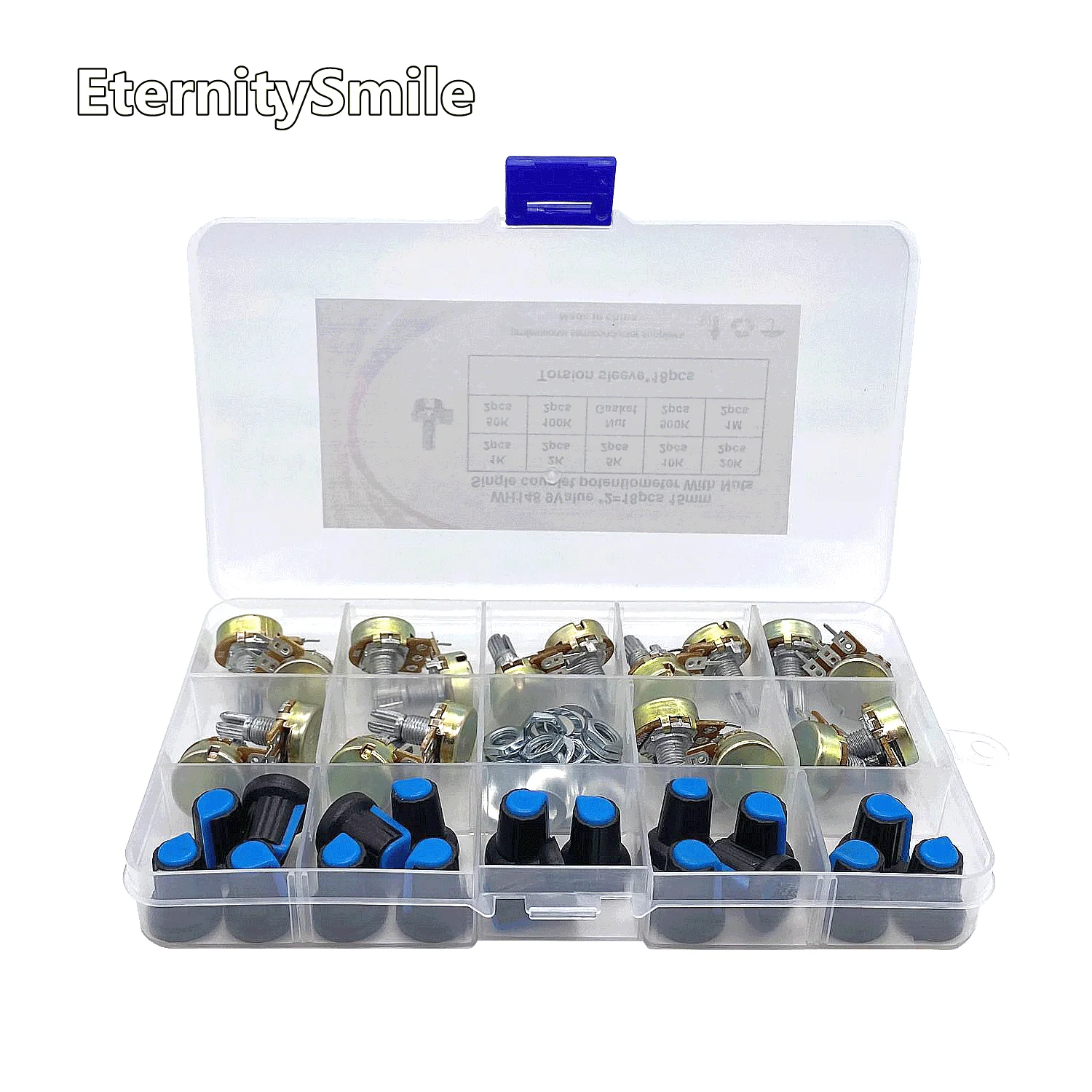 Imagem -05 - Valores 3pin Wh148 Único Kit de Resistor b1 10 20 50 100 500k 1m Amplificador Volume Rotativo Potenciômetro Ajustável 18 Peças