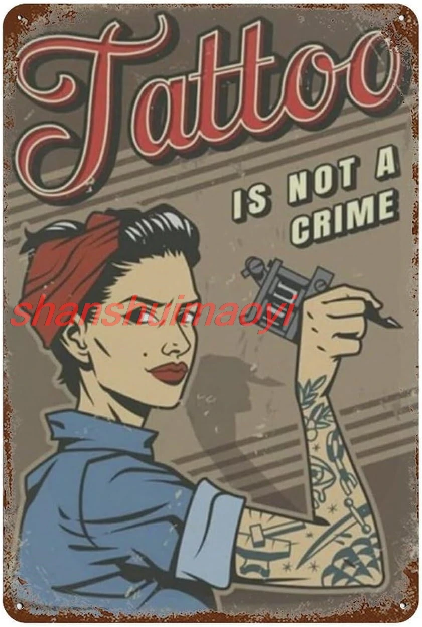 Affiche en étain Vintage, tatouage n'est pas un crime, en métal, en aluminium, pour décoration murale de café et de maison, 8x12 pouces gg