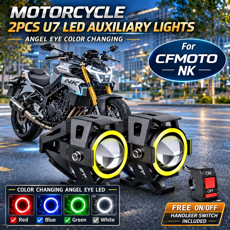 

Waterproof Motorcycle LED Headlight 3000LMW U7 Motorbike LED Driving Fog Spot Light with Switch For CFMOTO 450NK 675NK 800NK