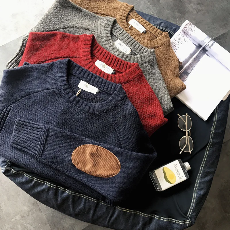 

Men's Thiened Autumn Winter Knitted Sweater Patchwork Faionable Base Layer Warm Top Long Sve round Ne Casual Wear