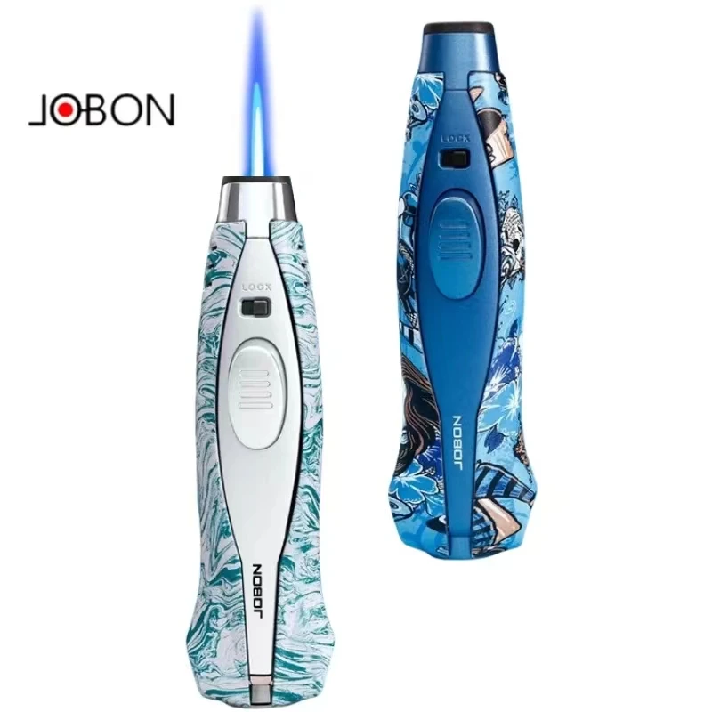 JOBON Windproof Blue Flame Inflatable Lighters Safety Lock Fire Design Adjustable Flame Size 360° Invertible Ignition