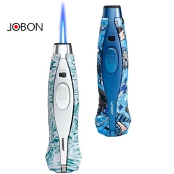 JOBON Windproof Blue Flame Inflatable Lighters Safety Lock Fire Design Adjustable Flame Size 360° Invertible Ignition