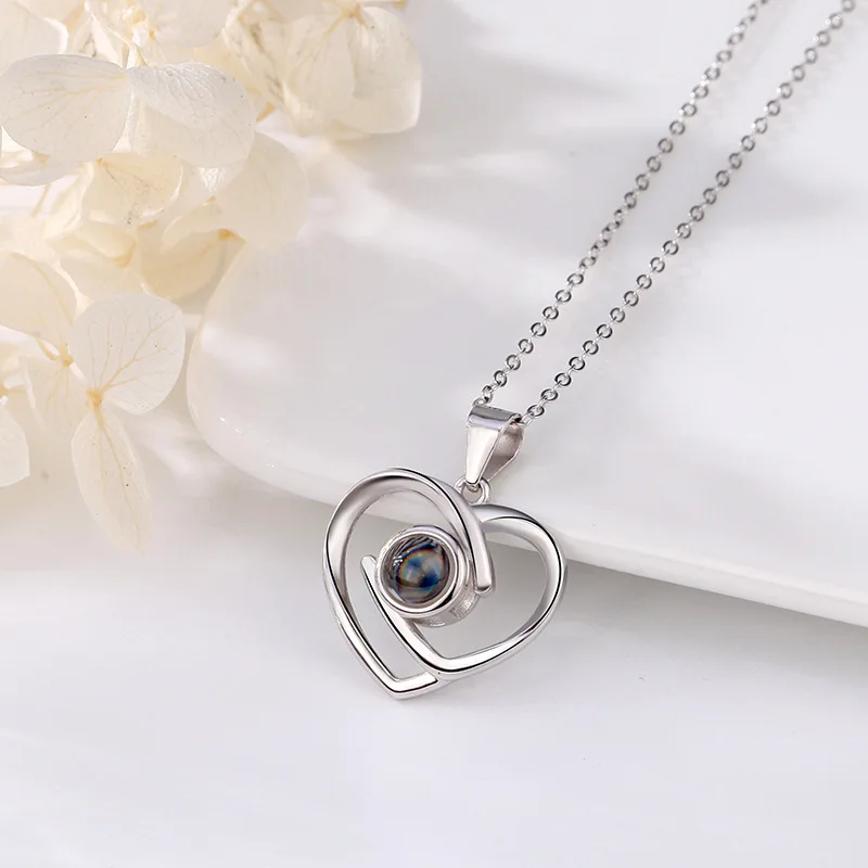 

Custon Photo Necklace Jewelry For Women S925 Silver Necklace 100 Languages I Love You Projection Hollow Out Chain Pendant