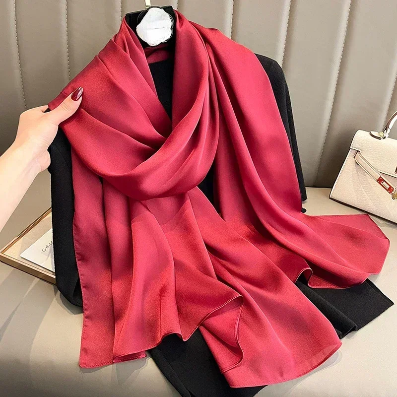 Luxury Scarf Women Silk Headscarf Hijab Designers Long Muslim Shawl Wrap Turban Bandana Foulard Satin Scarves Head Wraps