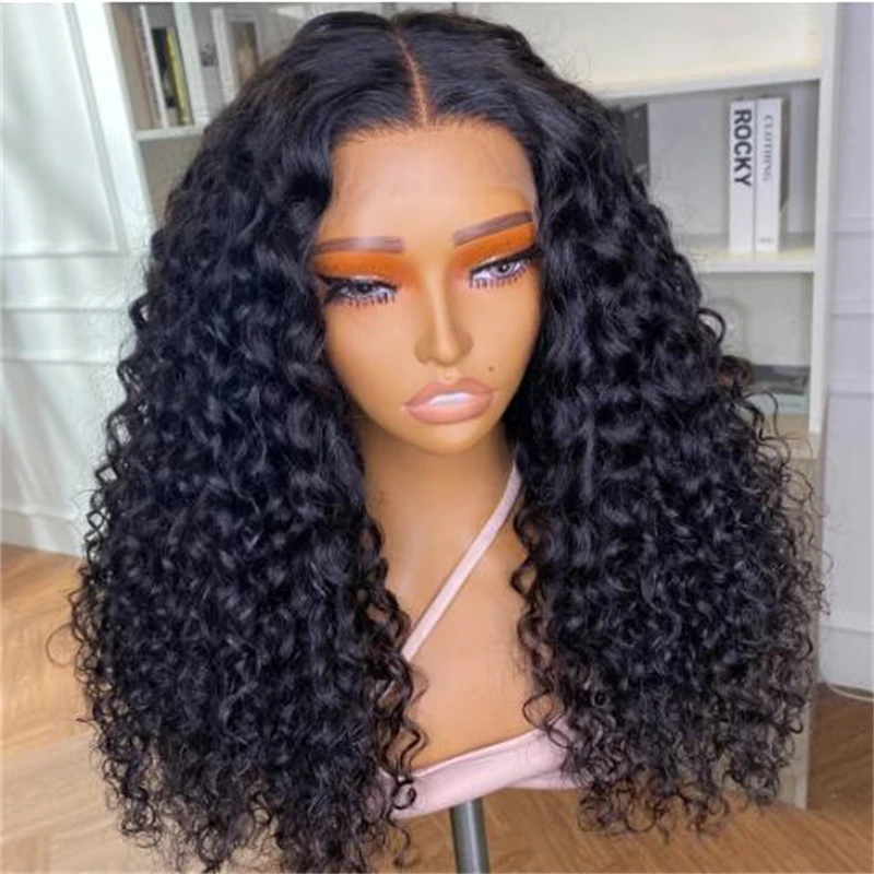 Preplucked Glueless Natural Black Soft 26Inch Long 180%Density Kinky Curly Lace Front Wig For Women With Babyhair Daily Cosplay