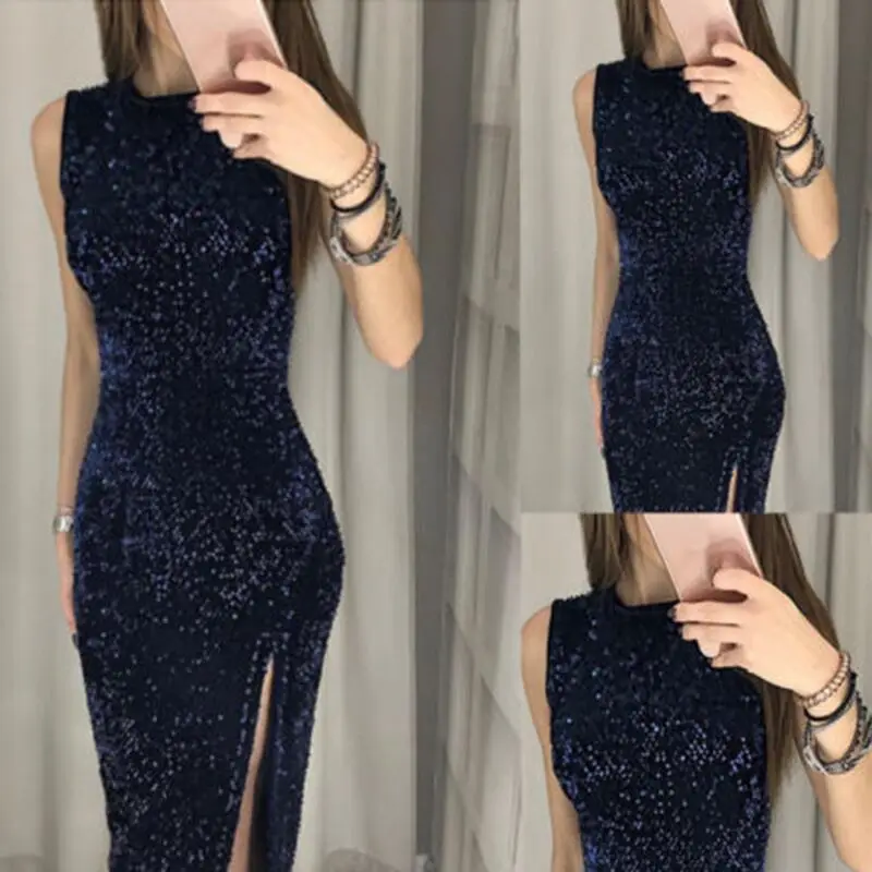 

European and American Nightclub Sexy Dress, Irregular Sequin Slit Dress, Hot Selling