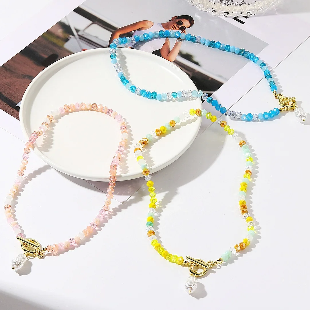 

Colorful Beaded Necklace Crystal Necklace Summer Simple 2024 Chain Collares Necklaces For Women Party Jewelry