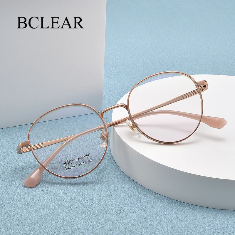 

BCLEAR Vintage Round Glasses Frame Retro Men Female Eyeglass Frames Pure Titanium Eyewear Brand Designer High Quality Spectacles