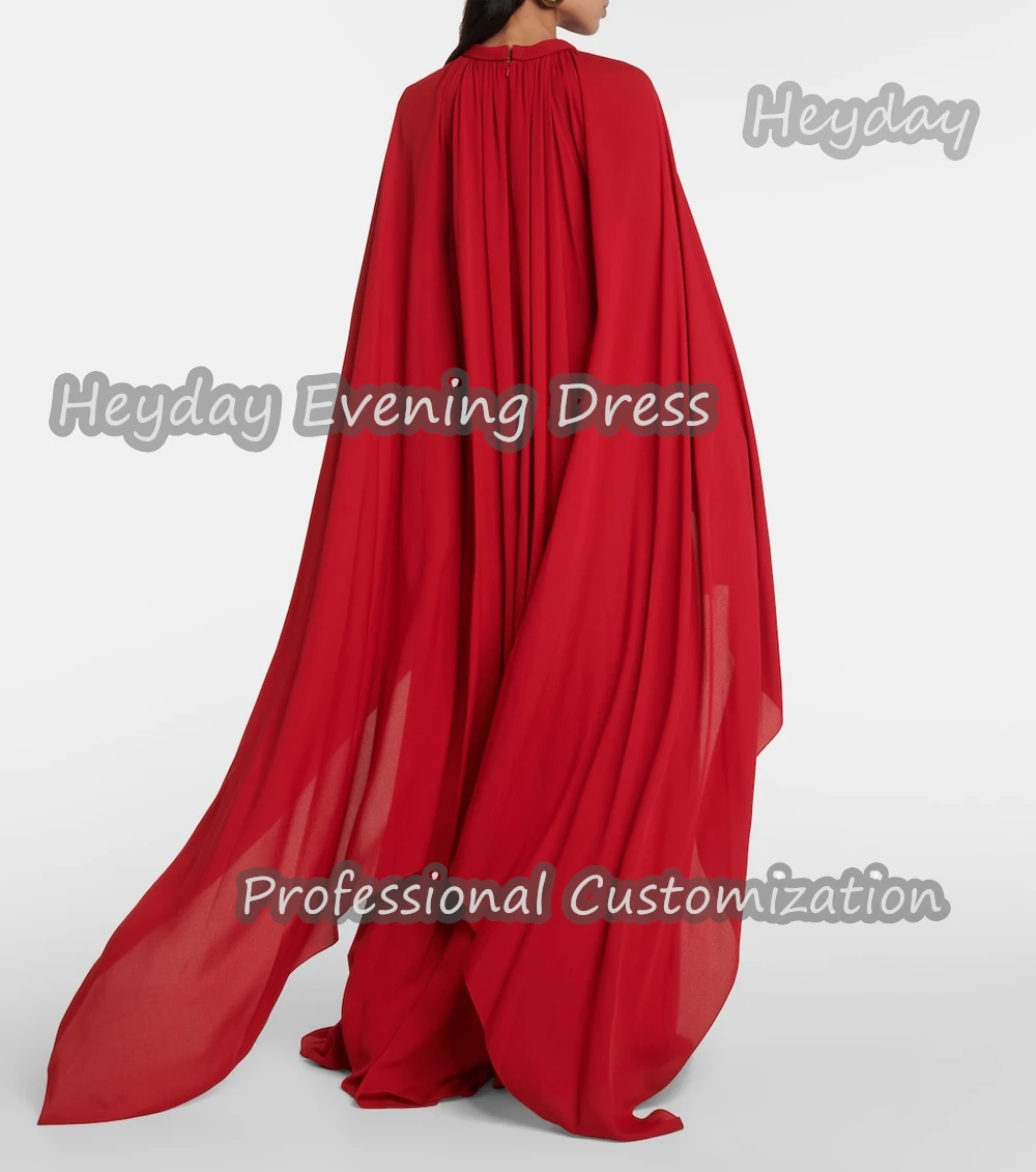 Heyday O-Neck Saudi Arabia Short Sleeves A-Line Prom Gown Chiffon Ruffle Floor Length Elegant Evening Party Dress For Women 2024