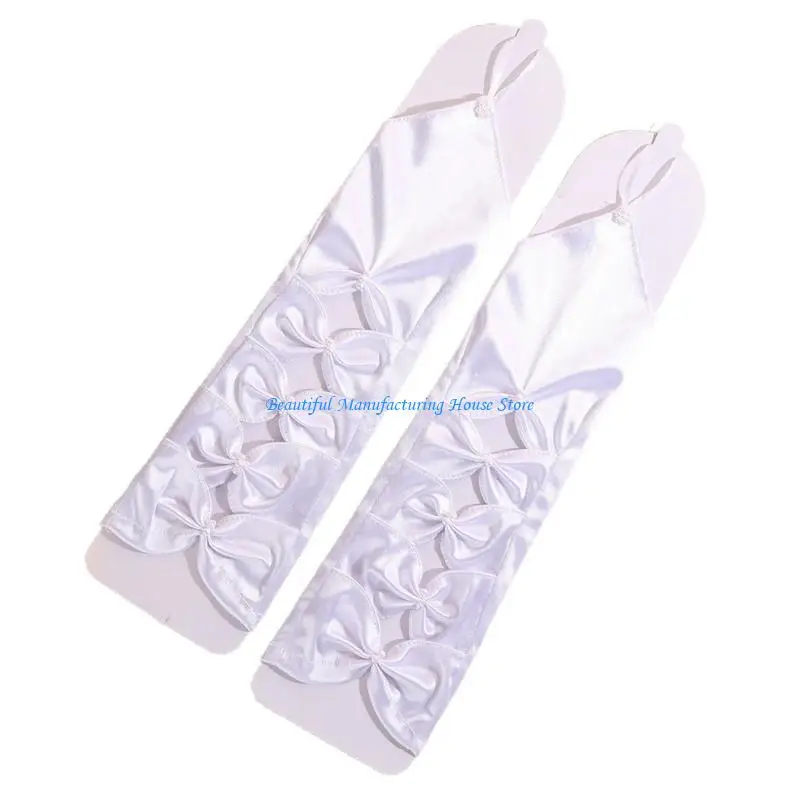 

E56A Flexible Short Bows Gloves Premium Breathable Fabric For Brides Wedding Dress Coordination
