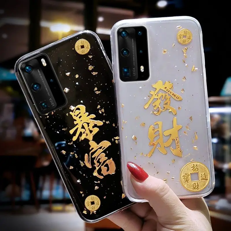 Lucky Cat Cartoon Transparent Gold Foil Phone Case for Samsung Galaxy S22 S21 A5 A51 Note10 S10 A50s A40s S20 Ultra Back Cover
