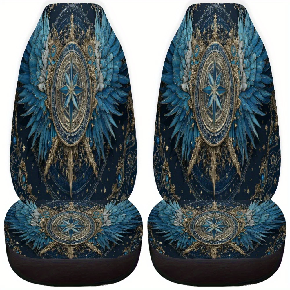 قطعتان من فن البوصلة السماوية، أغطية مقاعد السيارة المطبوعة للنساء والرجال، واقي المقاعد الأمامية للسيارات العالمي يناسب السيارة وسيارات الدفع الرباعي