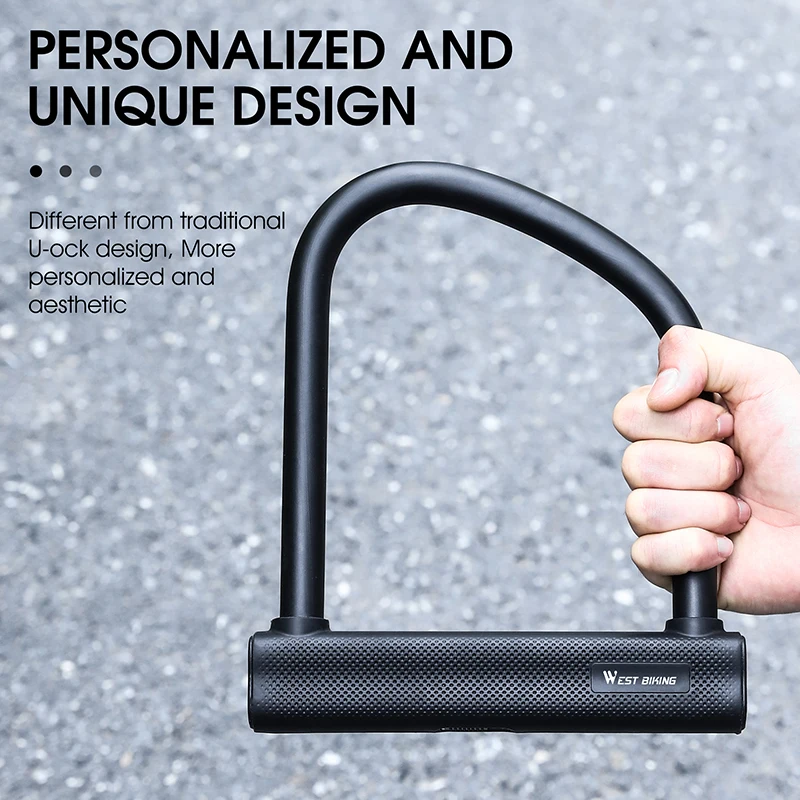

WEST BIKING Bicycle Lock Sturdy Durable Thickened Lock Body Anti-Theft U-Lock with Silicone Waterproof Shell Cyclying Accessorie